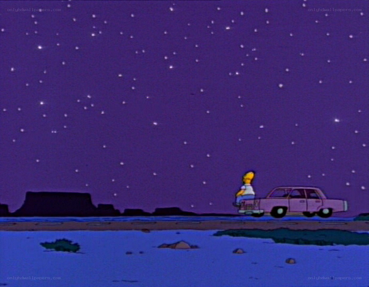 Homer on a car at night