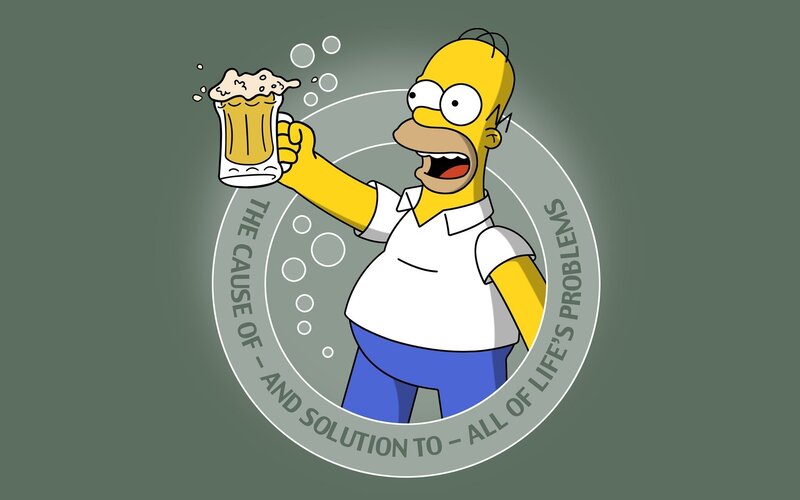 Homer Simpson Holding Beer — Yellow, Humorous