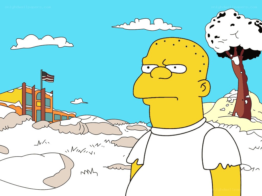 Homer Simpson in a snowy landscape