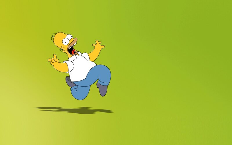Homer Simpson Jumping — Green, Playful, Animation, Green Background, Shadow