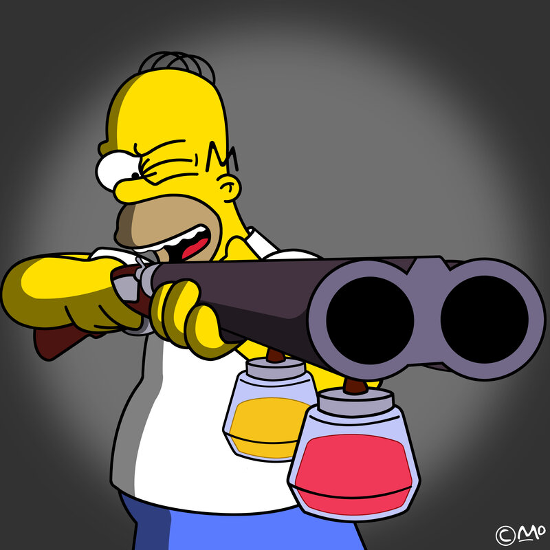 Homer Simpson with a weapon