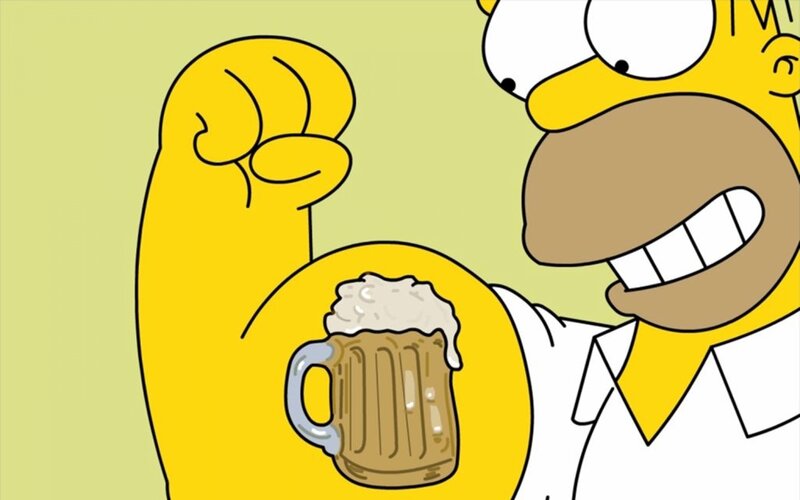 Homer Simpson with Beer — Yellow, Happy