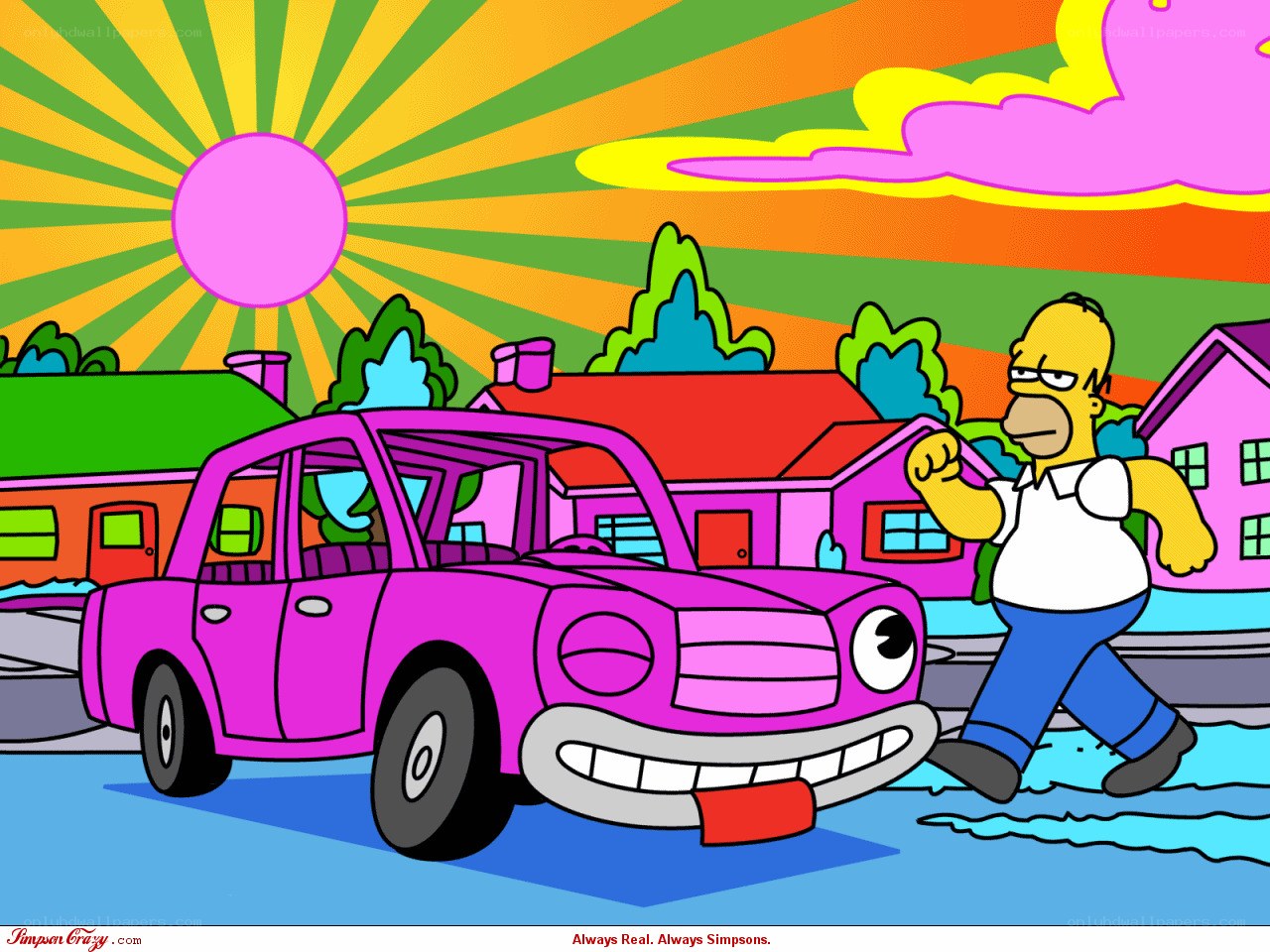 Homer Simpson with pink car