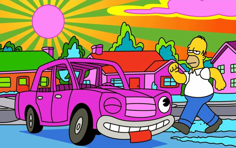 Homer Simpson with pink car
