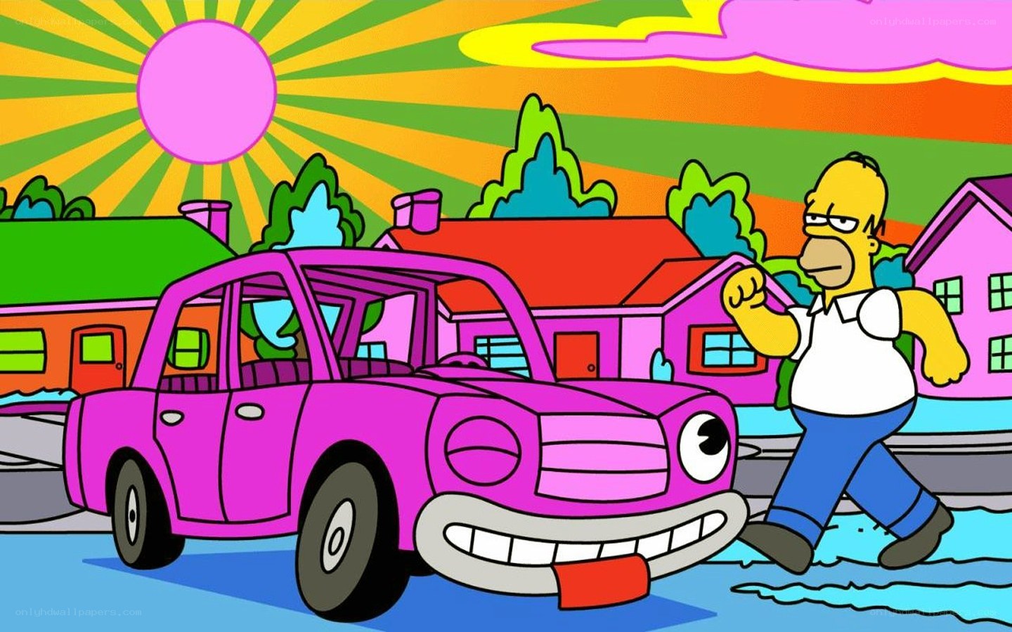 Homer Simpson with pink car