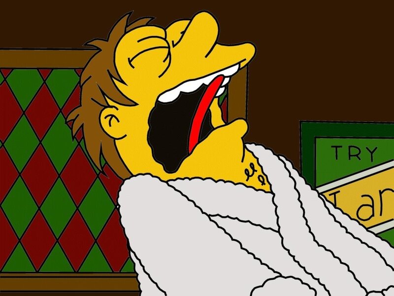 Homer Simpson yawning in bed