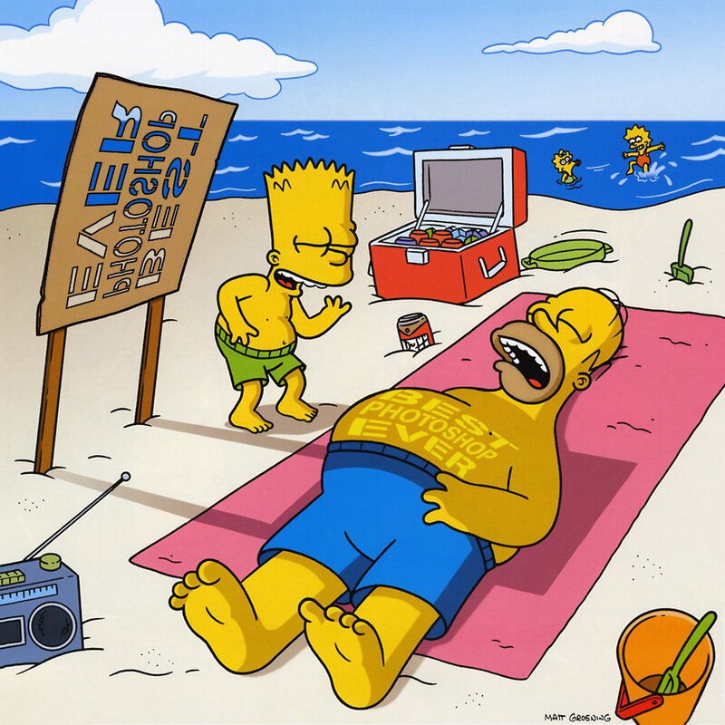 Homer sunbathing at the beach