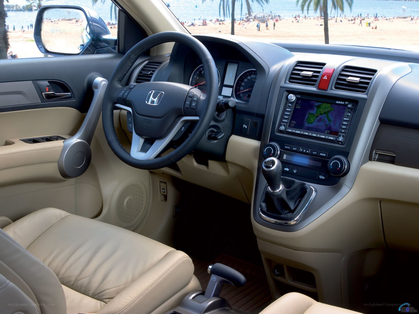 Honda CR-V interior with beach view