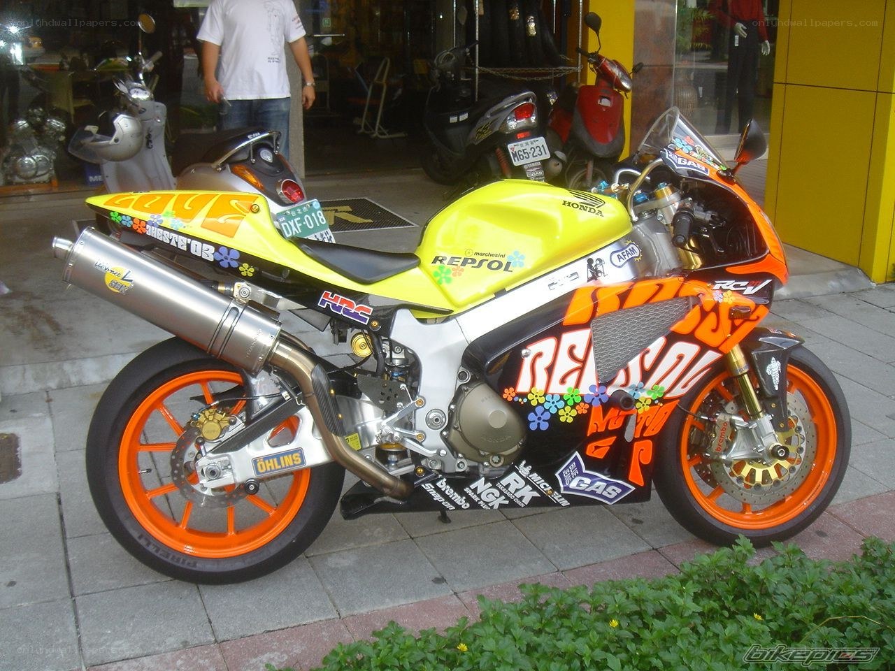 Honda racing motorcycle on display
