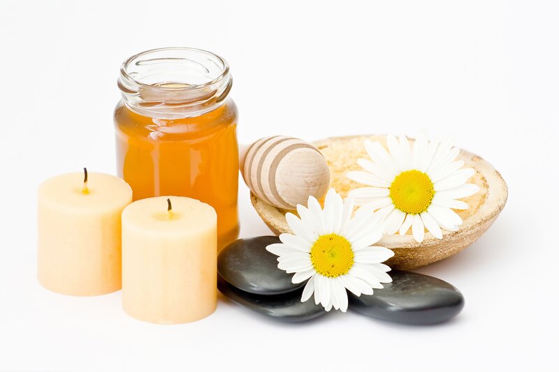 Honey and chamomile spa setup