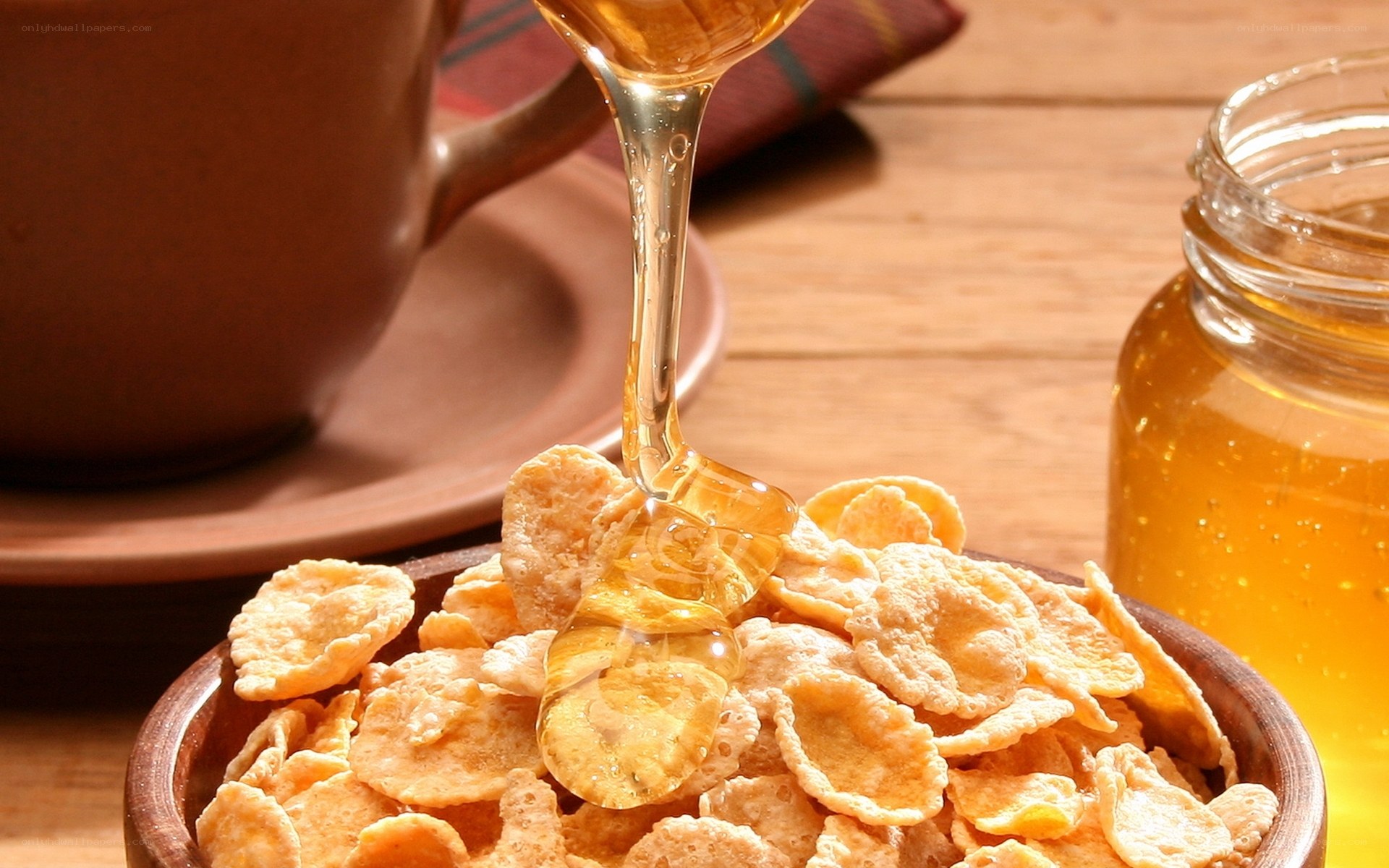 honey poured on cornflakes