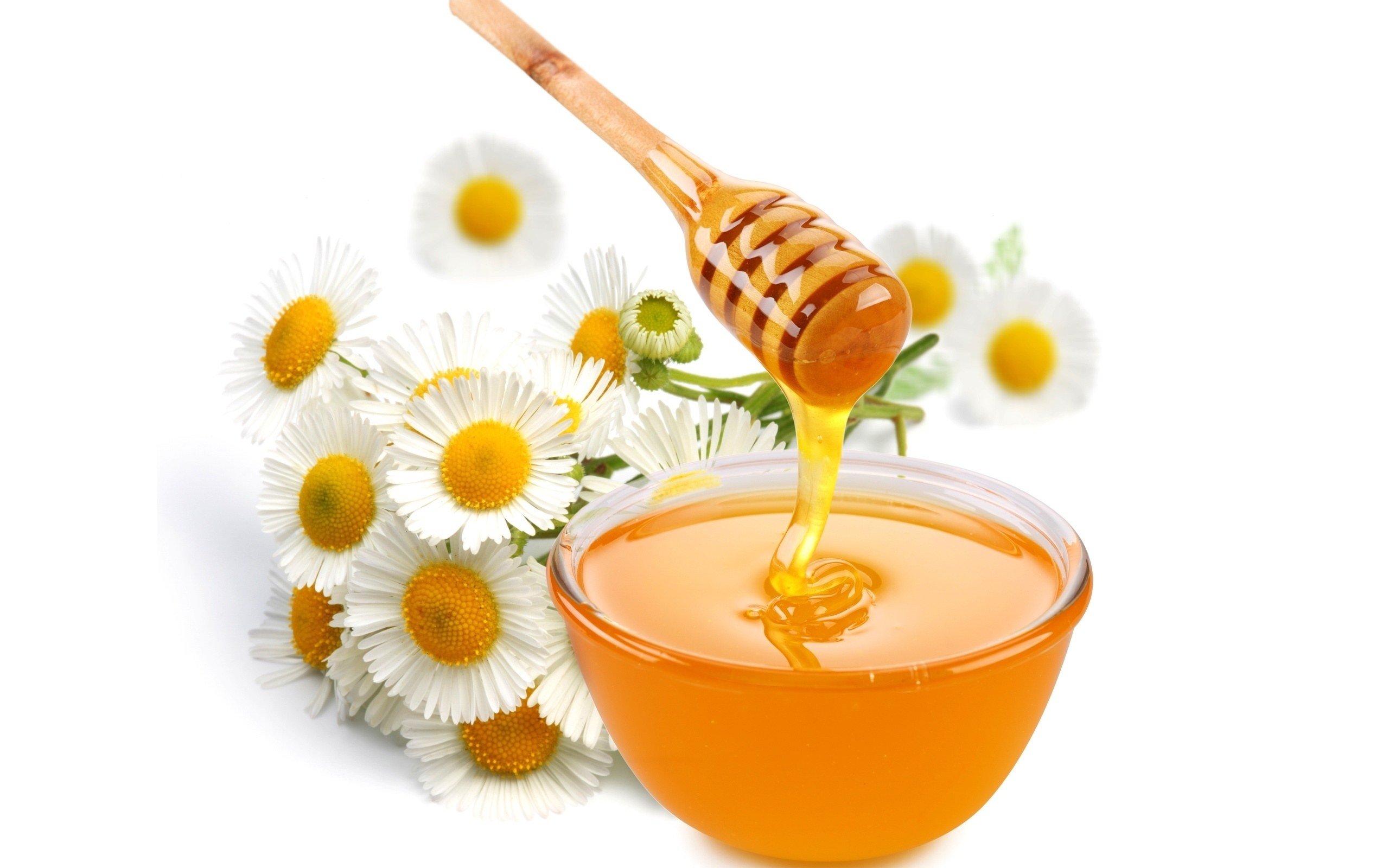 honey with chamomile flowers