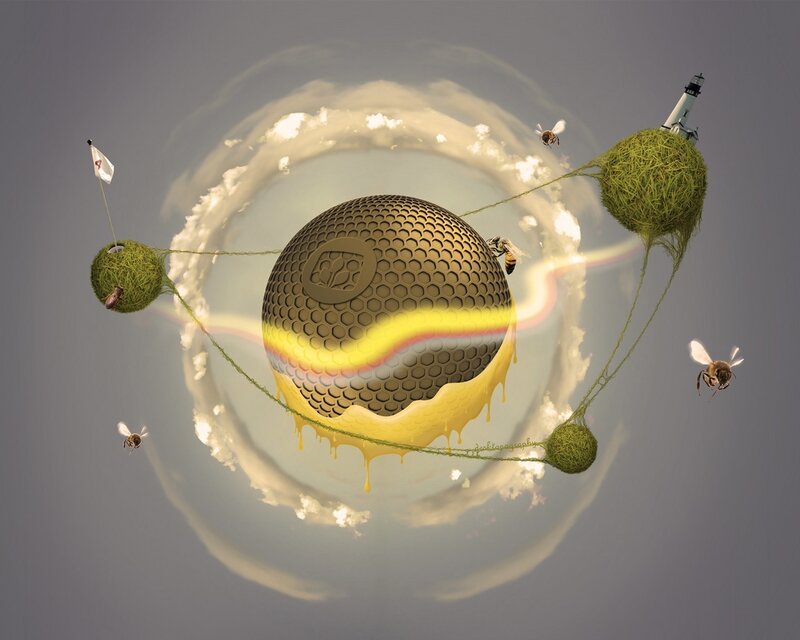 Honeycomb sphere with bees