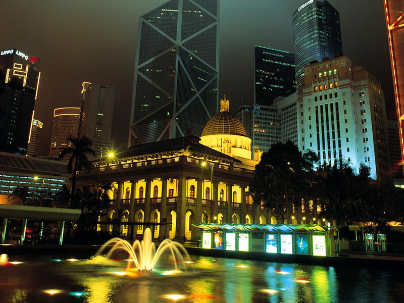 Hong Kong City Hall — Yellow, Dramatic, Night