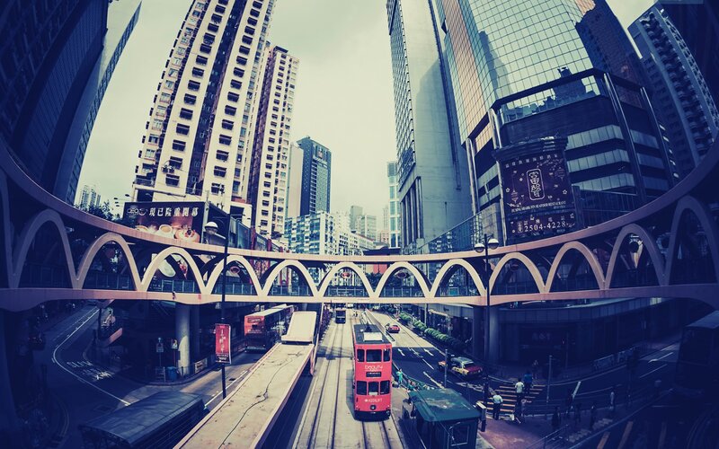 Hong Kong city street with tram