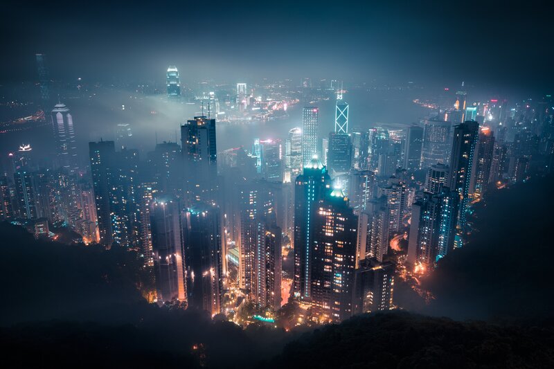 Hong Kong Cityscape at Night — Blue
