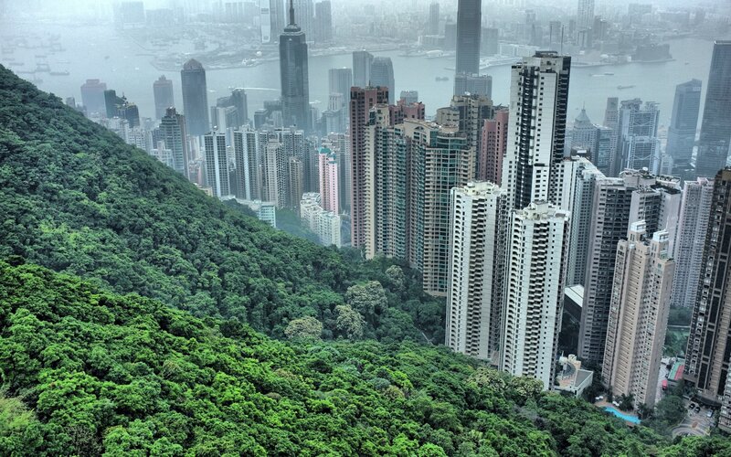 Hong Kong cityscape with green hill
