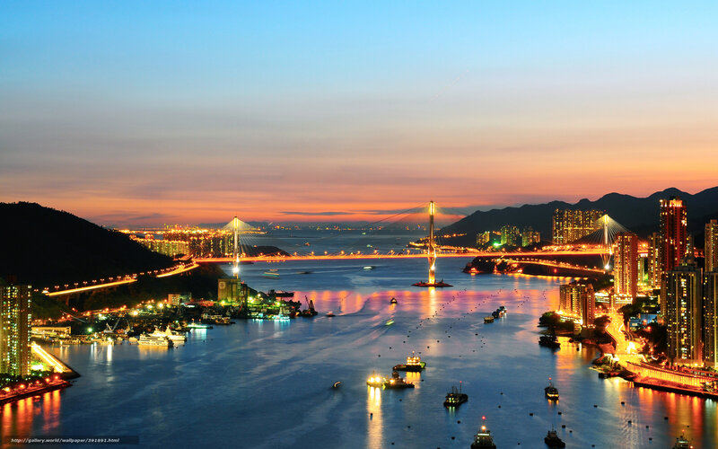 Hong Kong Harbor at Dusk — Blue, Dramatic