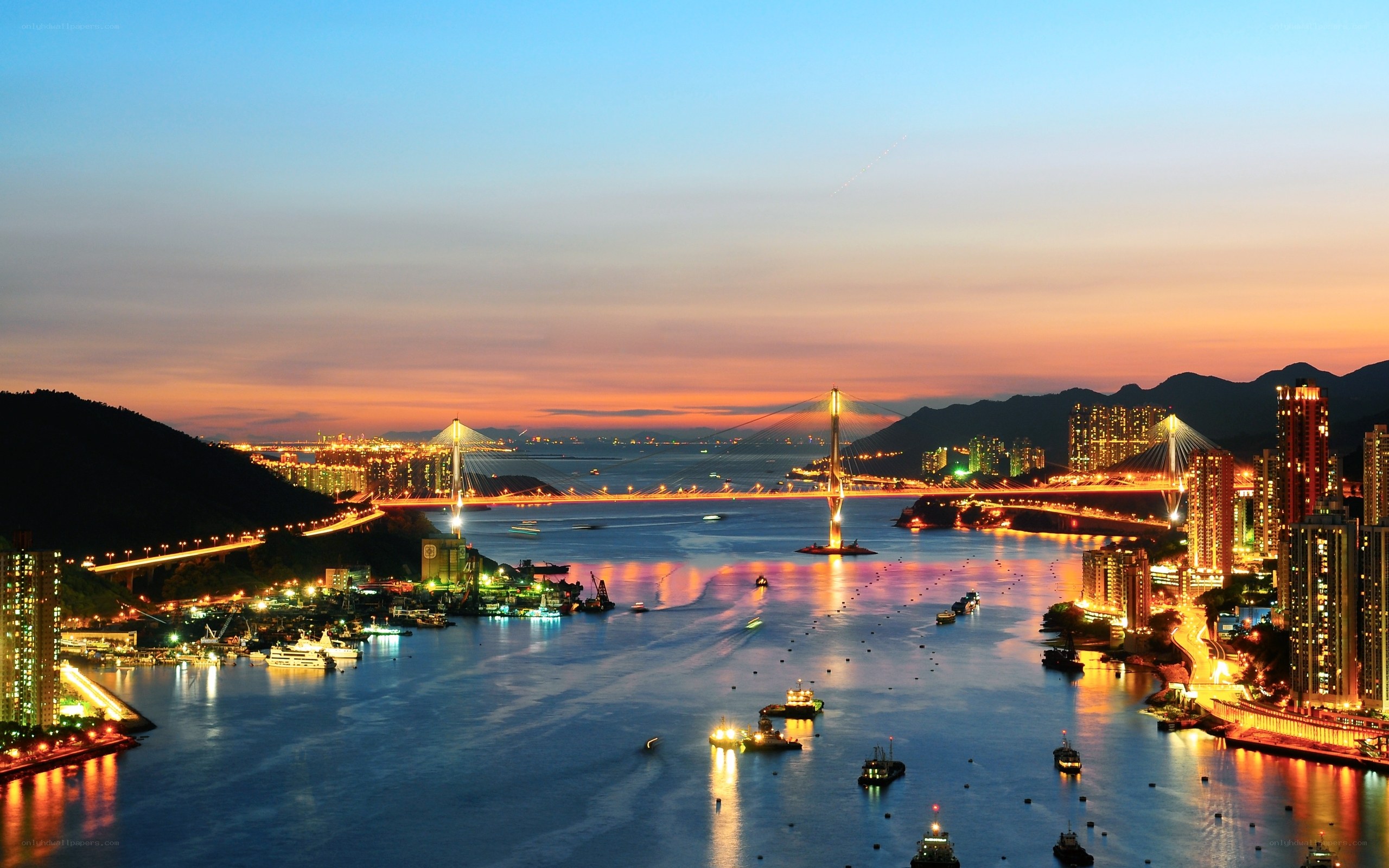 Hong Kong harbor at dusk