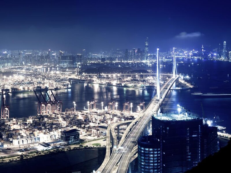 Hong Kong Harbor at Night — Blue