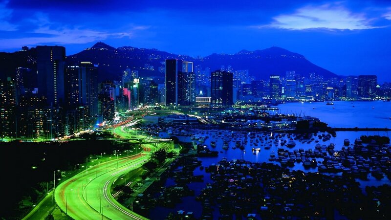 Hong Kong Harbor at Night — Dramatic