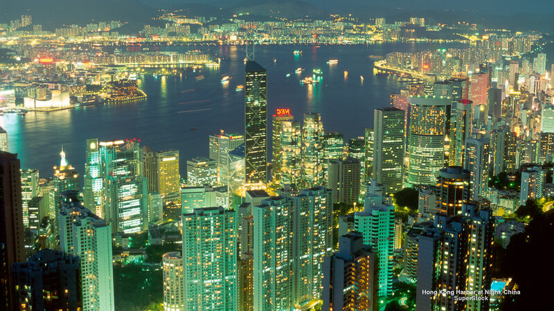 Hong Kong Harbor at Night — Green