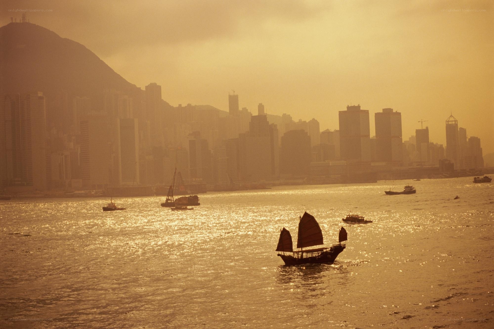 Hong Kong harbor at sunset
