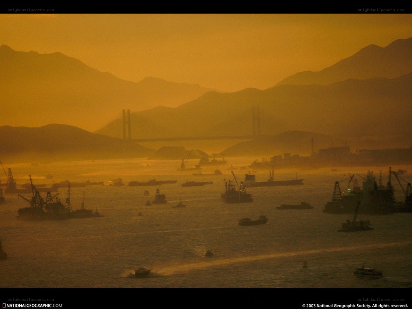 Hong Kong harbor at sunset