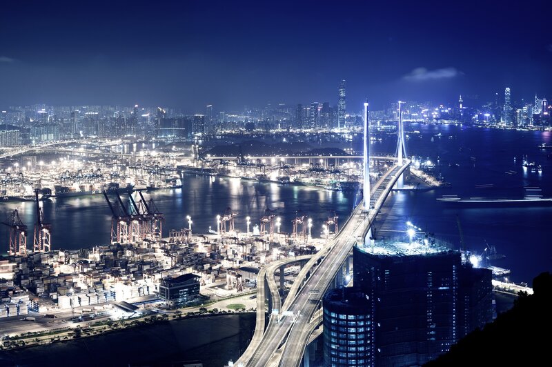 Hong Kong night skyline and harbor