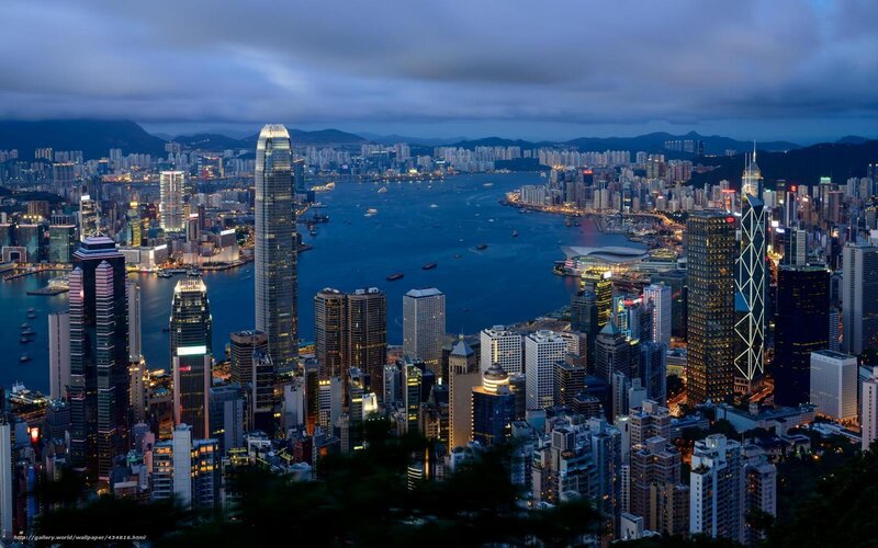 Hong Kong Skyline at Dusk — Blue, Dramatic, Night, Photograph, Skyscrapers