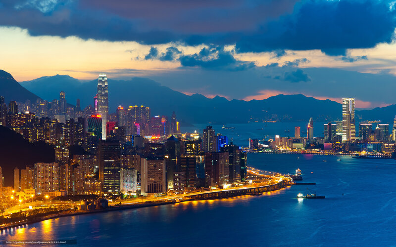 Hong Kong Skyline at Dusk — Blue, Dramatic, Night, Photograph