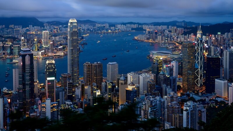 Hong Kong Skyline at Dusk — Blue, Dramatic