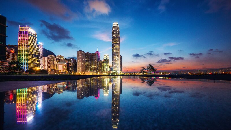 Hong Kong Skyline at Dusk — Blue, Serene, Night