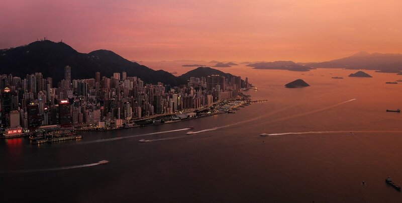 Hong Kong Skyline at Dusk — Orange, Dramatic, Sunset
