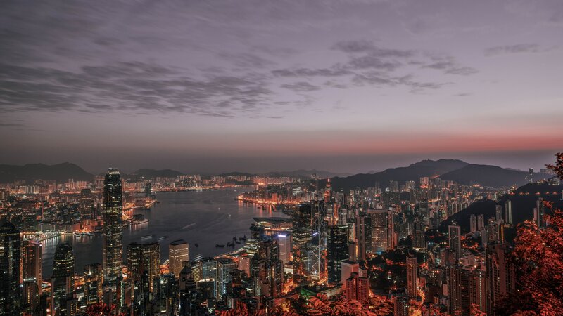Hong Kong Skyline at Dusk — Purple, Dramatic, Sunset, Photograph, Cityscape