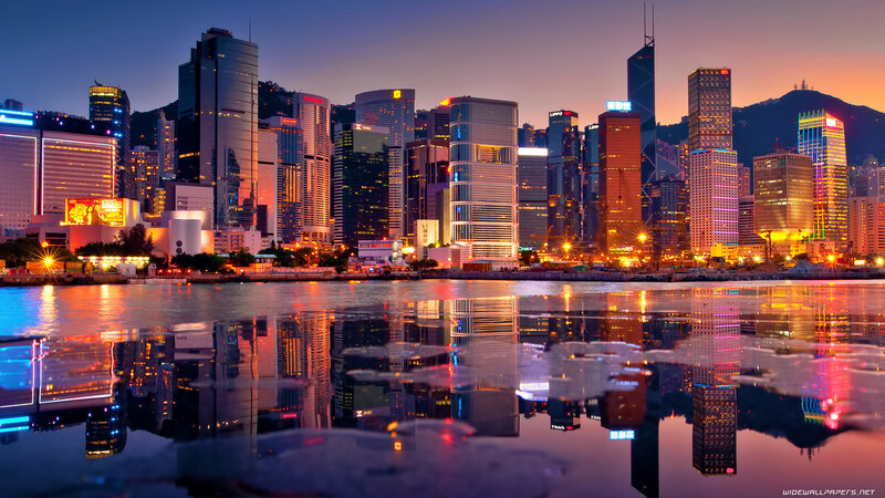 Hong Kong Skyline at Dusk — Purple, Dramatic