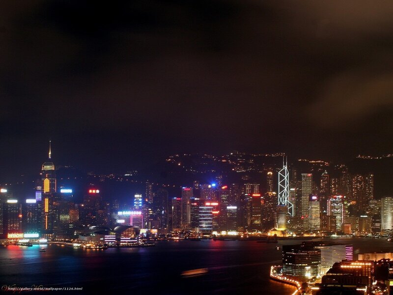 Hong Kong Skyline at Night — Black, Dark