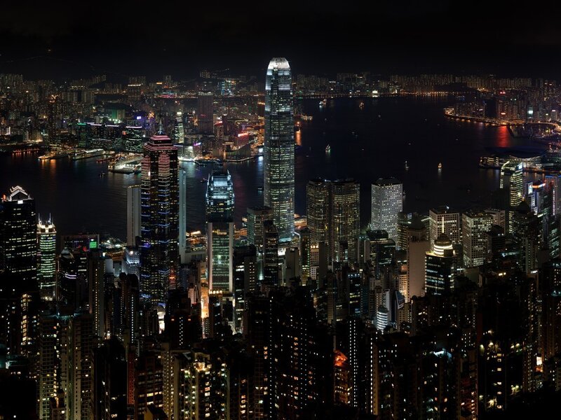 Hong Kong Skyline at Night — Black, Dramatic