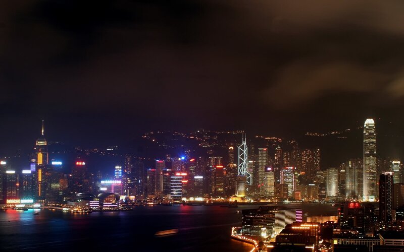 Hong Kong Skyline at Night — Black, Hills