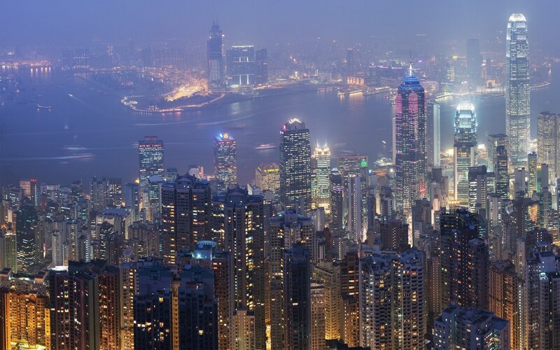 Hong Kong Skyline at Night — Blue, City Lights