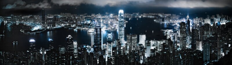 Hong Kong Skyline at Night — Blue, Clouds