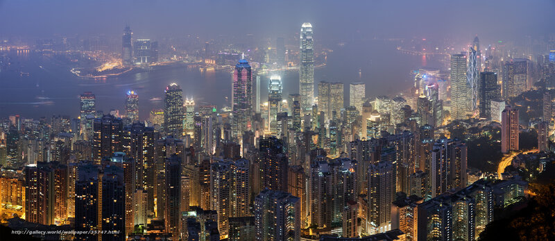 Hong Kong Skyline at Night — Blue, Dramatic, Photograph, Skyscrapers, Bay