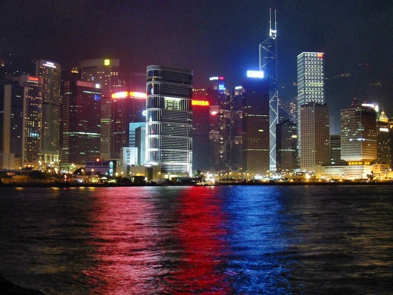 Hong Kong Skyline at Night — Blue, Dramatic, Photograph