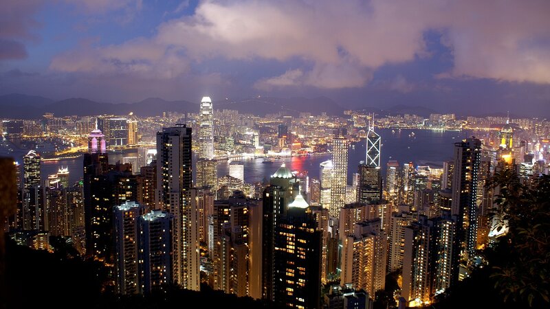 Hong Kong Skyline at Night — Blue, Harbor