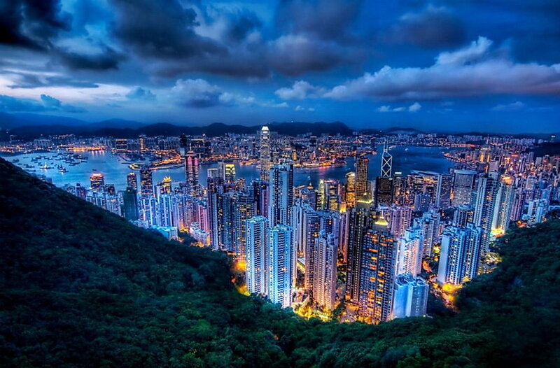 Hong Kong Skyline at Night — Blue
