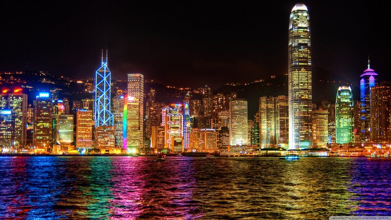 Hong Kong Skyline at Night — Blue, Vibrant, Photograph