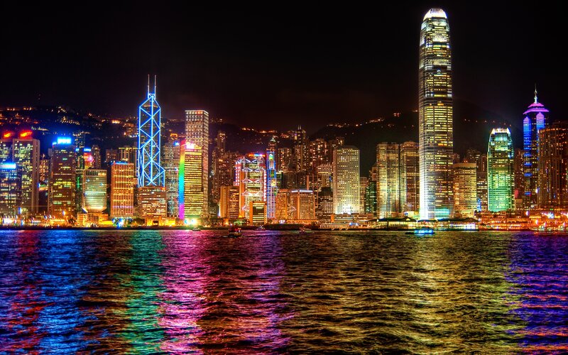 Hong Kong Skyline at Night — Blue, Vibrant