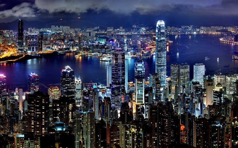 Hong Kong Skyline at Night — Dramatic, Black