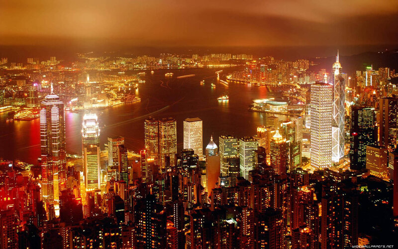 Hong Kong Skyline at Night — Orange