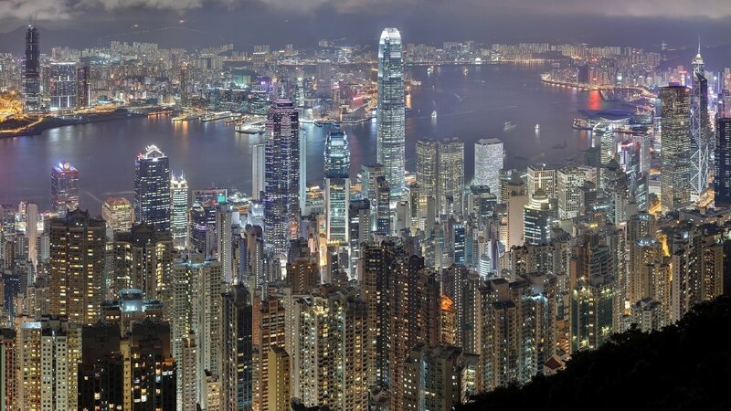 Hong Kong Skyline at Night — Photograph, Harbor